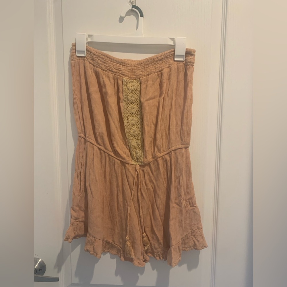 Kiwi & Punch Large Apricot Strapless Romper Pockets Casual Summer Vacation Comfy